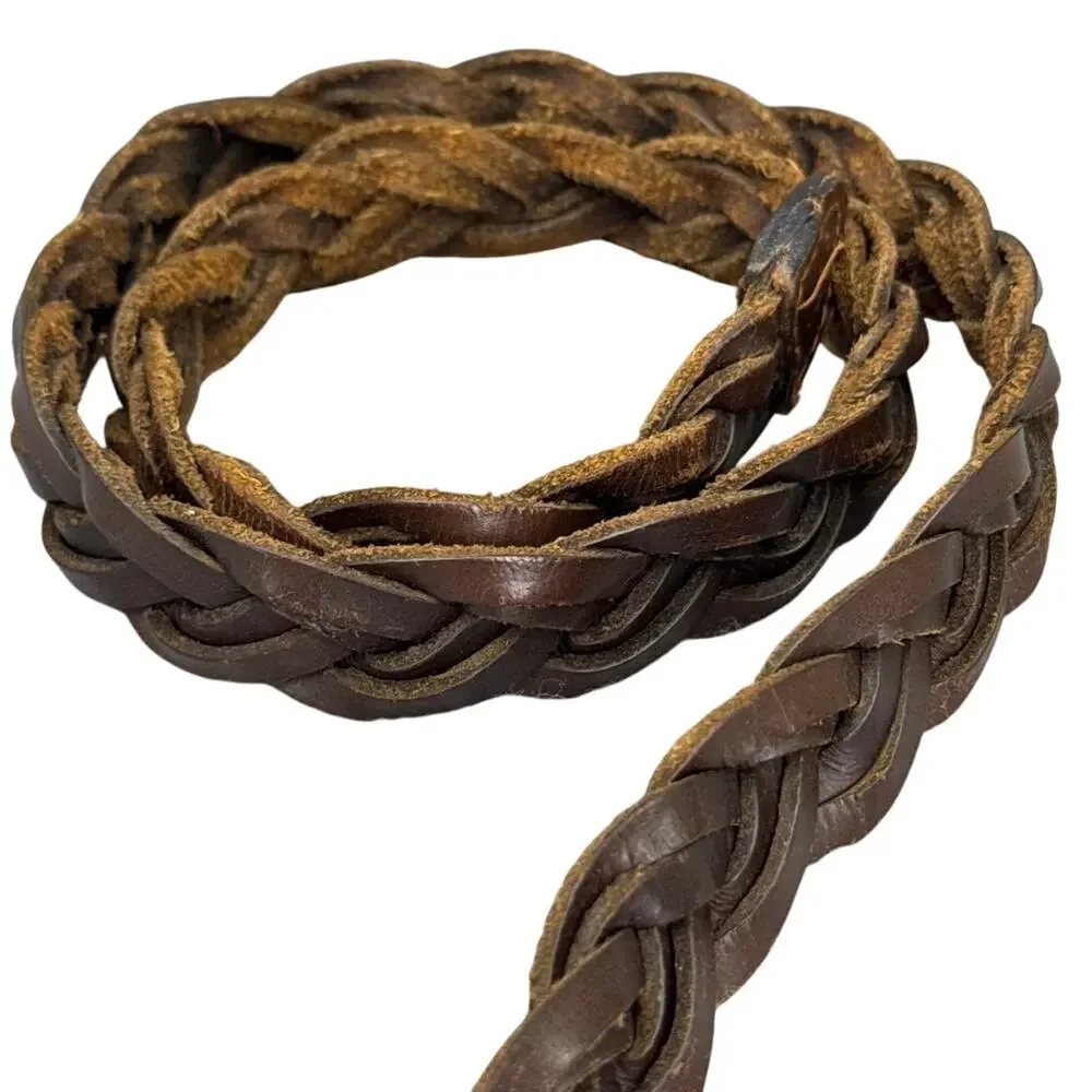 Vintage Distressed Patina Braided Leather Western Silver Buckle 1